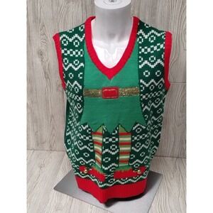 Merry Christmas Brand Women's Sweater Vest‎ Large Red Green Casual Fun Party